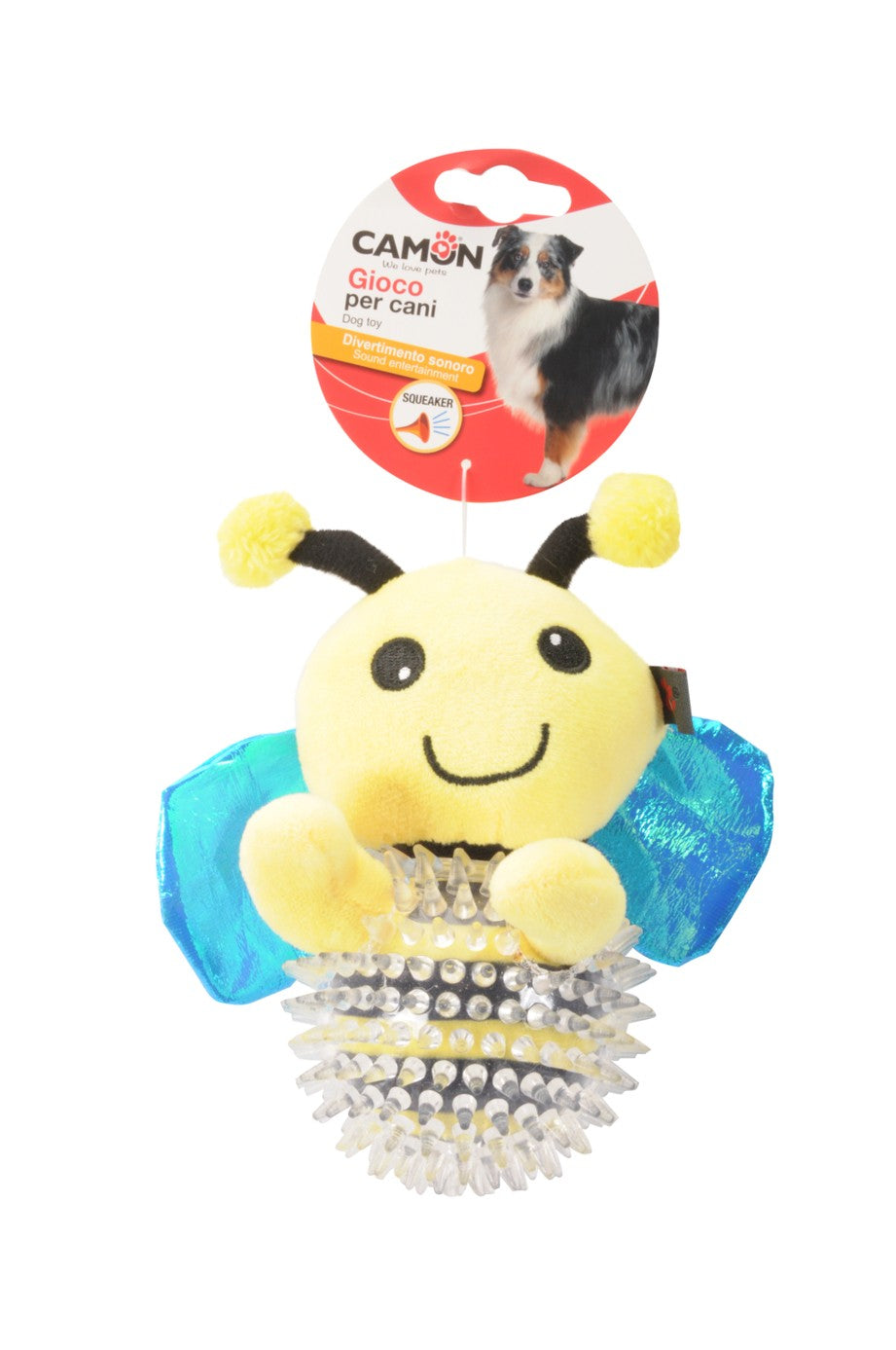 Gioco per cani Camon 16 cm a forma di insetto assortito in poliestere e TPR con squeaker Gioco per cani Camon 16 cm a forma di insetto assortito in poliestere e TPR con squeaker